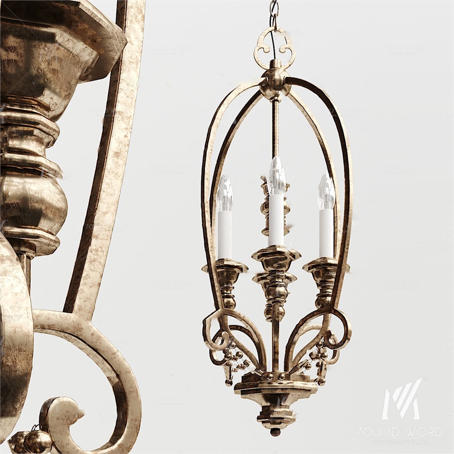 European Classical Metal Long Chandelier 3d Model 02